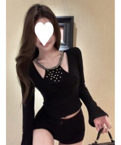 Alternative view of Heavy industry diamond-encrusted fake two-piece halterneck | 9027