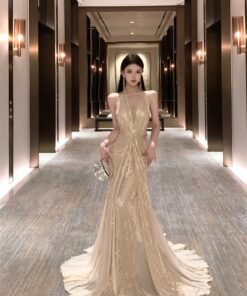 Mermaid Ji High-grade Fine Shining Neck dress Party Dress | 1149