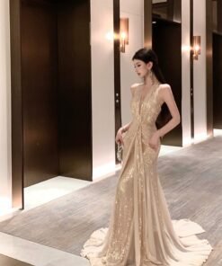 Mermaid Ji High-grade Fine Shining Neck dress Party Dress | 1149 - Image 5