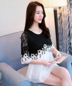 lace splicing chiffon shirt fat mm trumpet sleeve top | 1175 - Image 4