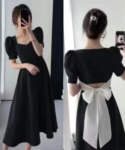 French retro Hepburn style black temperament short-sleeved dress | 1184 - Image 9