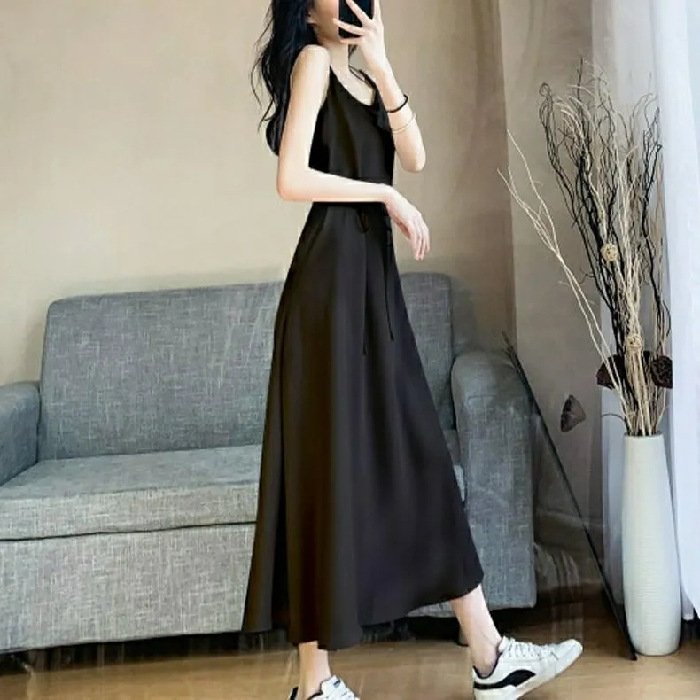 slim suspender skirt new summer fat MM round neck sleeveless dress | 1185 - Image 9