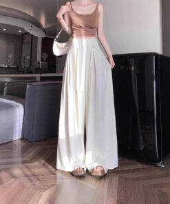 draped high-waisted slim wide-leg culottes mop pants | 1146 - Image 5