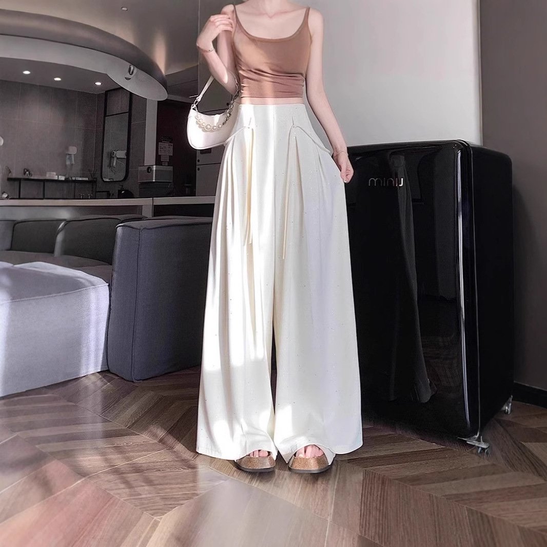 draped high-waisted slim wide-leg culottes mop pants | 1146 - Image 5