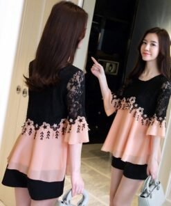 lace splicing chiffon shirt fat mm trumpet sleeve top | 1175 - Image 10