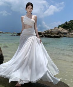French style niche high-end cool off-shoulder waist dress for women | 1183 - Image 10