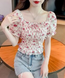 Alternative view of French women's puff sleeve chiffon shirt Chiffon shirt short | 1187