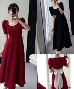 French retro Hepburn style black temperament short-sleeved dress | 1184