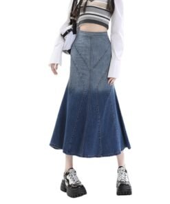 American all-match washed retro blue vintage hot girl raw edge distressed denim skirt  | 1156 - Image 4