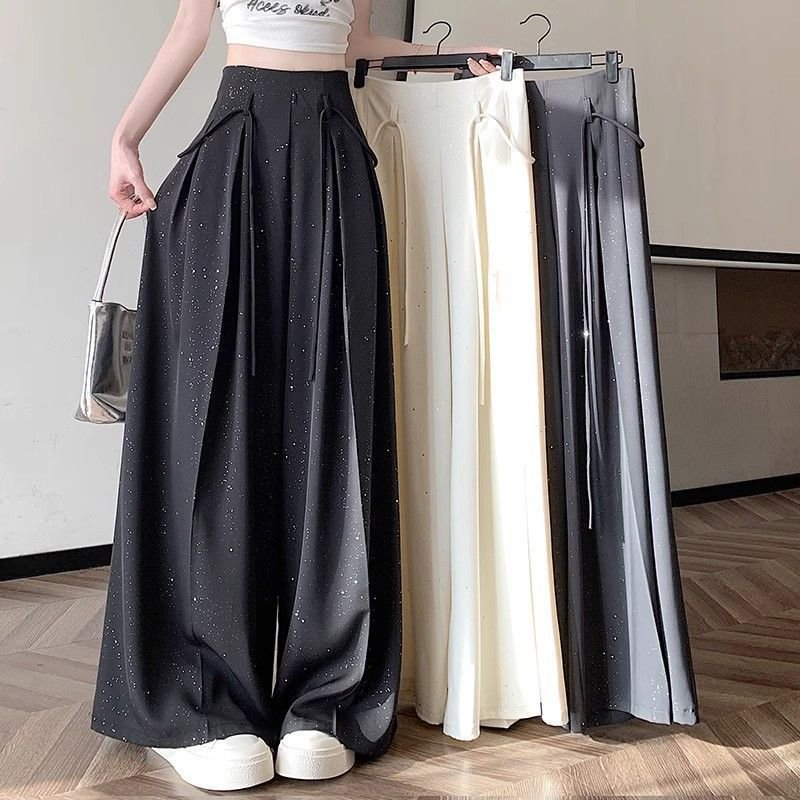 draped high-waisted slim wide-leg culottes mop pants | 1146 - Image 19