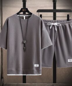Waffle T-shirt men's short-sleeved co-ord set | 1153 - Image 30
