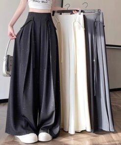 draped high-waisted slim wide-leg culottes mop pants | 1146