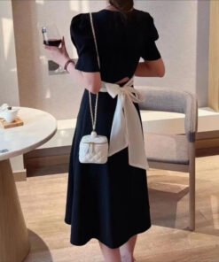 French retro Hepburn style black temperament short-sleeved dress | 1184 - Image 3
