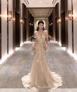 Mermaid Ji High-grade Fine Shining Neck dress Party Dress | 1149 - Image 8