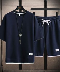 Waffle T-shirt men's short-sleeved co-ord set | 1153 - Image 47
