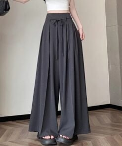 draped high-waisted slim wide-leg culottes mop pants | 1146 - Image 9