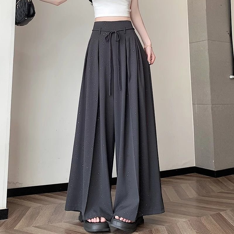 draped high-waisted slim wide-leg culottes mop pants | 1146 - Image 11