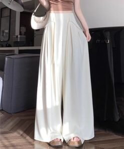 draped high-waisted slim wide-leg culottes mop pants | 1146 - Image 12