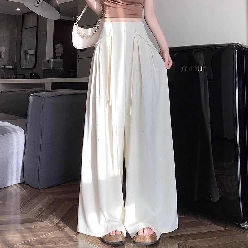 draped high-waisted slim wide-leg culottes mop pants | 1146 - Image 16