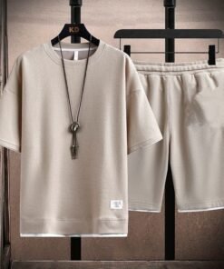 Waffle T-shirt men's short-sleeved co-ord set | 1153 - Image 3