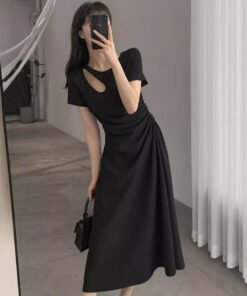 French temperament slim design waist Hepburn style long dress | 1135 - Image 3