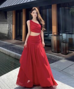 French style niche high-end cool off-shoulder waist dress for women | 1183 - Image 6