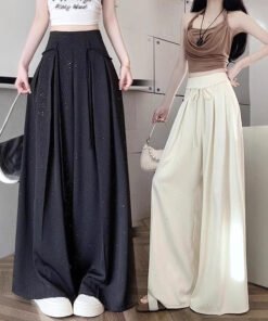 Alternative view of draped high-waisted slim wide-leg culottes mop pants | 1146