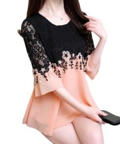 lace splicing chiffon shirt fat mm trumpet sleeve top | 1175 - Image 5