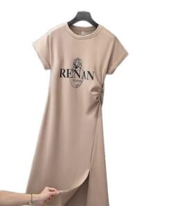 Casual mid-length slit slim slim short sleeve t-shirt skirt | 1179 - Image 5