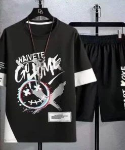 short-sleeved shorts suit Korean spring and autumn new graffiti personality fashion | 1140 - Image 9