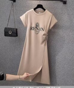 Casual mid-length slit slim slim short sleeve t-shirt skirt | 1179 - Image 18