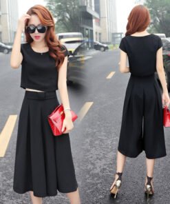 Alternative view of ethnic style loose fashion cropped wide leg pants two-piece set  | 1201