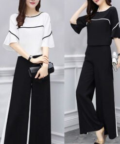 two-piece short sleeve loose wide-leg pants fashion  | 1198 - Image 4