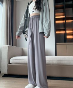 Narrow version ice silk sun protection pants for women in spring thin high waist drape cool wide leg pants | 1206 - Image 8
