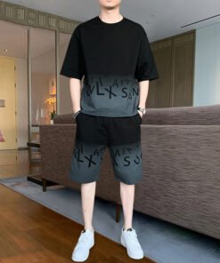 casual suit men's summer thin loose large size letter jacquard short-sleeved T-shirt shorts | 1194 - Image 15