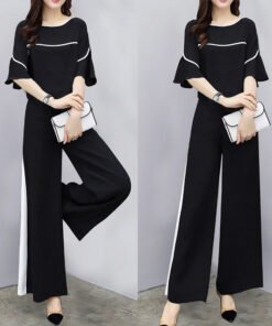 two-piece short sleeve loose wide-leg pants fashion  | 1198 - Image 3