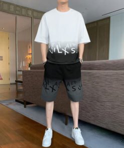 casual suit men's summer thin loose large size letter jacquard short-sleeved T-shirt shorts | 1194 - Image 6