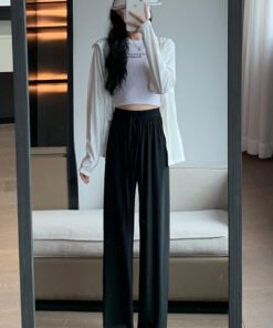 Narrow version ice silk sun protection pants for women in spring thin high waist drape cool wide leg pants | 1206 - Image 10