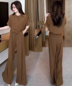 Short-sleeved Top Wide Leg Pants Slimming Two-piece Set | 1192 - Image 10
