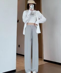 Narrow version ice silk sun protection pants for women in spring thin high waist drape cool wide leg pants | 1206 - Image 20