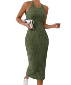 round neck solid color vest sleeveless halter dress | 1208 - Image 4