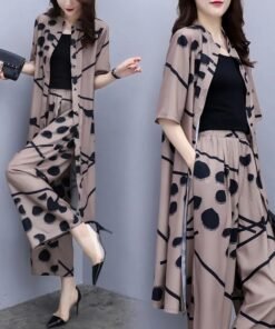 large size cardigan top wide-leg pants two-piece suit | 1193 - Image 3