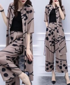 large size cardigan top wide-leg pants two-piece suit | 1193 - Image 5