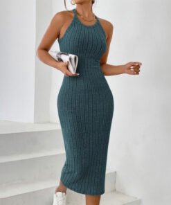 round neck solid color vest sleeveless halter dress | 1208 - Image 25