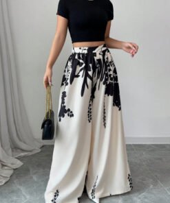 ink printing mid-waist wide-leg straight pants slim slim pants | 1221 - Image 3