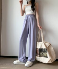 Narrow version ice silk sun protection pants for women in spring thin high waist drape cool wide leg pants | 1206 - Image 16