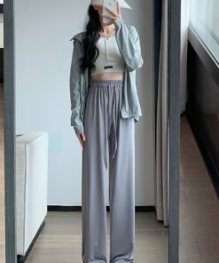 Narrow version ice silk sun protection pants for women in spring thin high waist drape cool wide leg pants | 1206 - Image 7