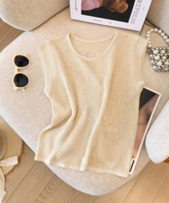 Sweet and spicy drawstring hollow small flying sleeve knitted  | 1214 - Image 8