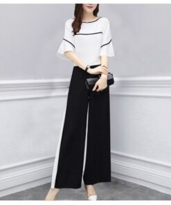 two-piece short sleeve loose wide-leg pants fashion  | 1198 - Image 6