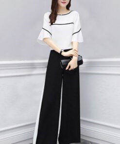 two-piece short sleeve loose wide-leg pants fashion  | 1198